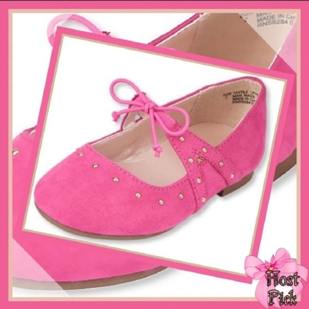 Fabkids ✦ Pink Suede Studded Bow Ballet Flats ✦ Elastic Strap Baby 6–12M NWT